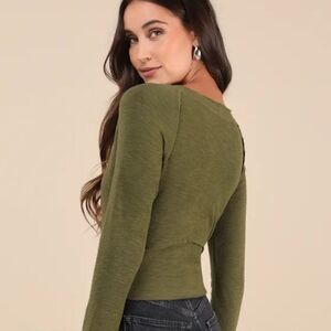 Olive Long Sleeve Women's Top - Stylish Knit Tee